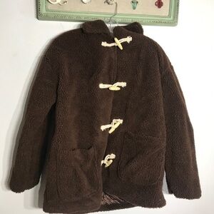Brown Women’s Teddy Jacket rope hook toggle closure plus size 22 coat